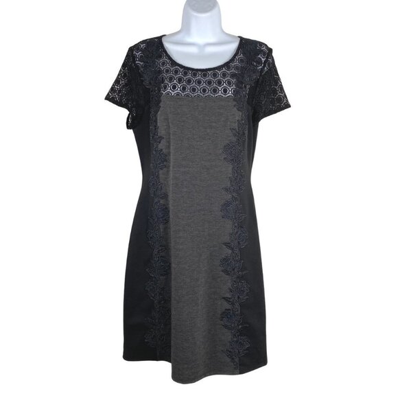 41 Hawthorn‎ Dress Lace Gray Black Short Sleeve Back Zip NWT Women's Large - Picture 1 of 10